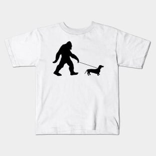 Bigfoot Walking Dog Kids T-Shirt